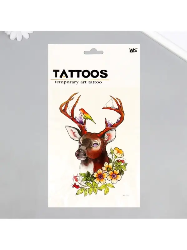 Переводная тату на тело цветная «Олень с птичкой», 26.2×14.5 см