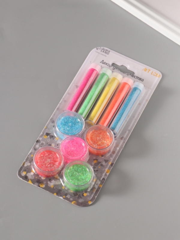 Глиттер Глиттер "Пудра и точки" неон набор 5х6 гр и 5х5 гр 21,4х9,3 см