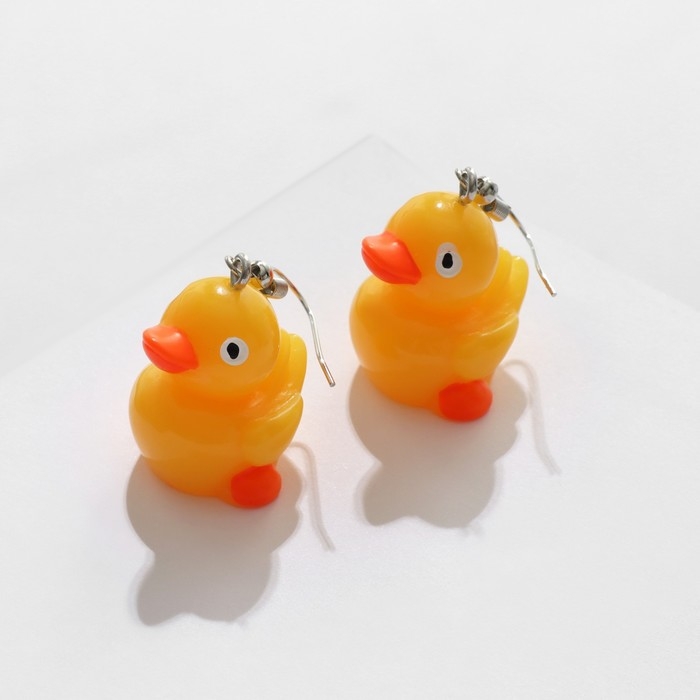 Серьги пластик «Уточки», цвет оранжево-жёлтый в серебре Серьги пластик «Уточки», цвет оранжево-жёлтый в серебре
