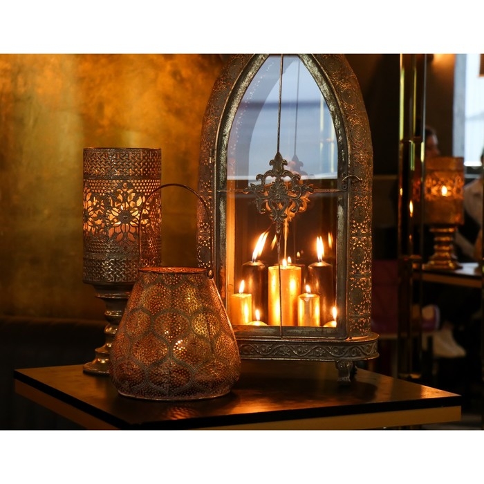 Подсвечник металл на 1 свечу Подсвечник металл на 1 свечу "Узор. Тыковки" состаренное золото 20,5х20,5х20,5 см