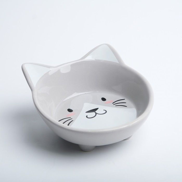 Миска керамическая  Миска керамическая "Голова кота" 150 мл  14 x 12,5 x 6,5 cм, серая