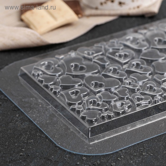 Форма для шоколада «Плитка в сердечках», пластик, прозрачная