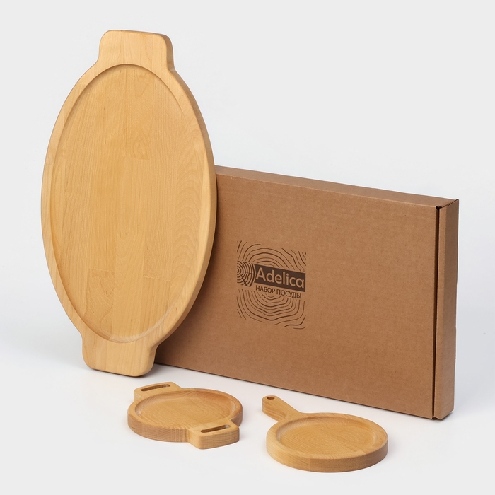 Подарочный набор деревянной посуды Adelica «Кухни мира», доски для подачи 3 шт: 43×25 см, 21×14 см, 18×14 см, берёза Подарочный набор деревянной посуды Adelica «Кухни мира», доски для подачи 3 шт: 43×25 см, 21×14 см, 18×14 см, берёза