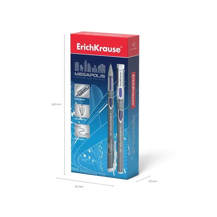 Ручка гелевая ErichKrause. MEGAPOLIS GEL, синий стержень, узел 0.5 мм