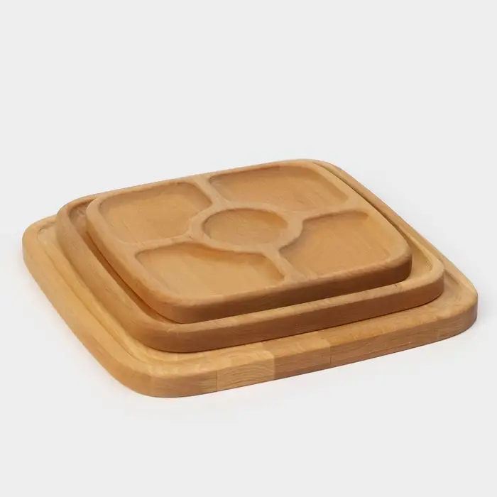 Подарочный набор посуды Adelica &laquo;Мечта хозяйки&raquo;, доска разделочная d=28 см, блюдо для подачи d=24 см, менажница d=20 см, подставка, дерево берёза