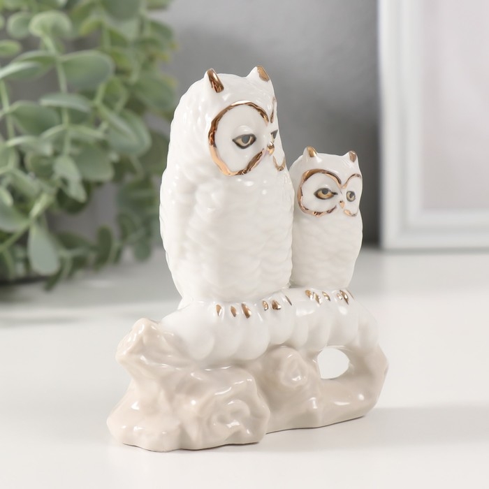 Сувенир керамика Сувенир керамика "Два белых филина на заснеженной ветке" с золотом, стразы 5х10,5х11 см