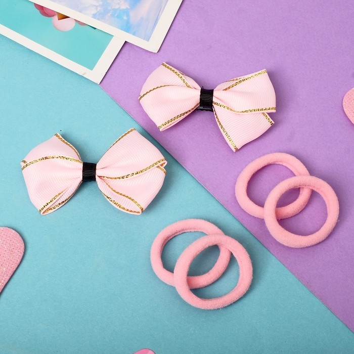 Набор для волос Набор для волос "София" (4 резинки, 2 зажима) бантик блеск, розовый