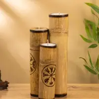 Свеча в бамбуке тройная «Руны», 13×14×30 см, 100 мл, бежевая