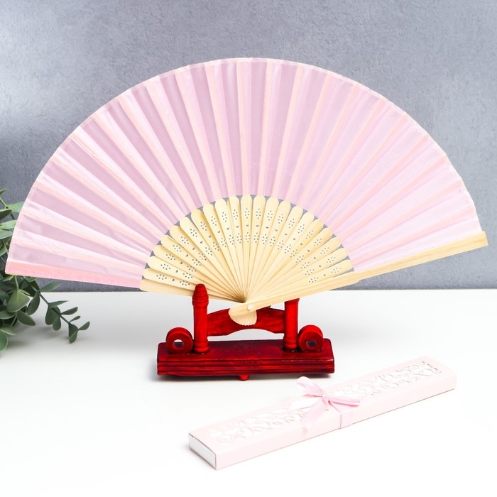 Веер бамбук, текстиль h=21 см  Веер бамбук, текстиль h=21 см "Моноцвет" в коробке, розовый