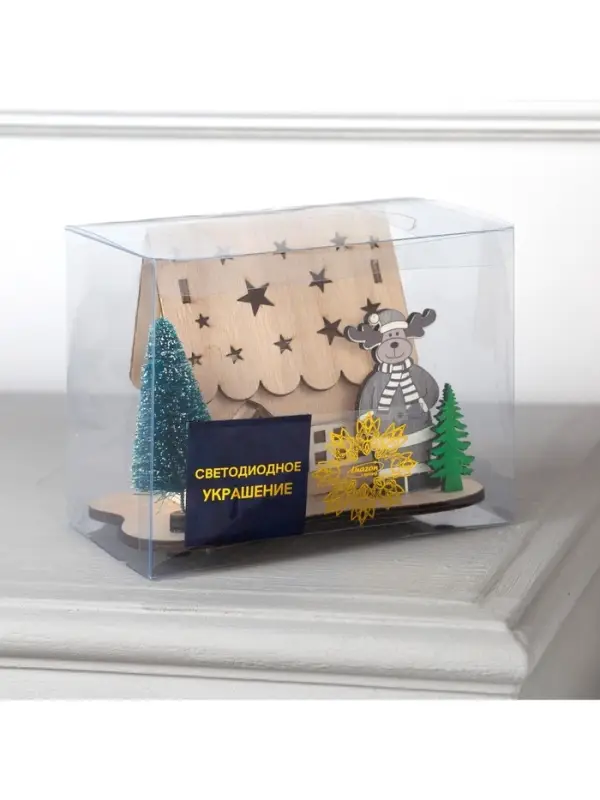 Светодиодная фигура &laquo;Дом с оленем&raquo; 11&times;15&times;3 см, дерево, от батареек LR41&times;3, свечение тёплое белое