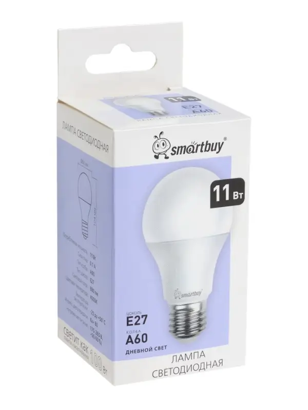 Лампа светодиодная Smartbuy, E27, A60, 11 Вт, 4000 К, свечение белое