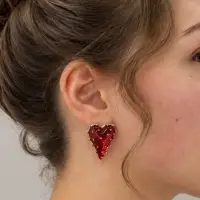 Серьги &laquo;Сердце&raquo;, шипы, красные в золоте