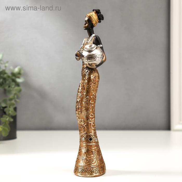 Сувенир полистоун  Сувенир полистоун "Африканка с кувшином, в платье с золотыми цветами" МИКС 26х7х5 см
