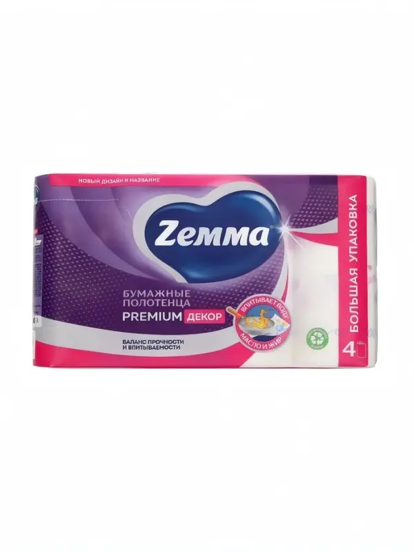 Полотенца бумажные ZEMMA Premium Декор 2сл 4 рул
