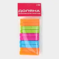 Зажимы для пакетов Доляна, 7.5 см, 10 шт., разноцветные