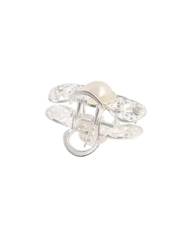 Крабик для волос «Жемчужный», бантик, 3.3 см, серебро Крабик для волос «Жемчужный», бантик, 3.3 см, серебро