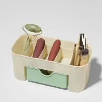 Органайзер для хранения косметики, 6 секций, с ящиком, 21&times;10.5&times;9 см, бежевый, зелёный