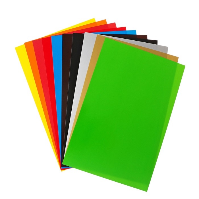 Картон цветной А4 10 листов 10 цветов "Каляка-Маляка", лакированный ЗОЛОТО + СЕРЕБРО, 200 г/м2, в папке-конверте