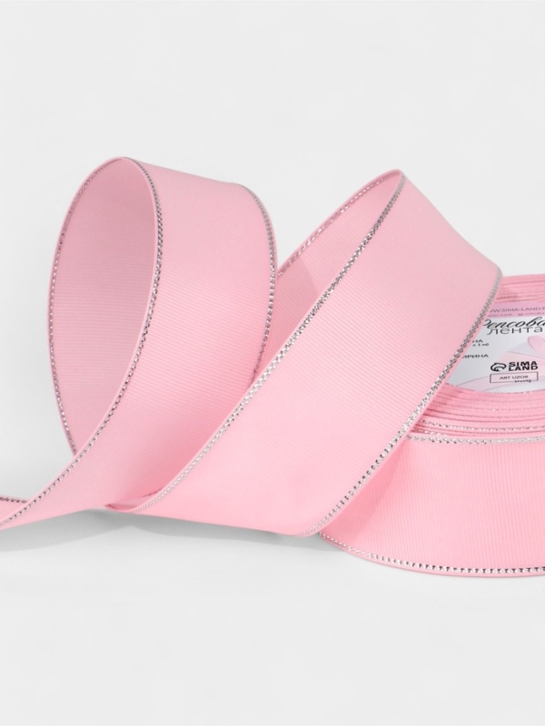 Лента репсовая 40мм*25±1ярд(23м±1м) серебряные нити №004 светло-розовый АУ