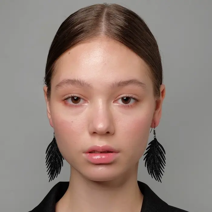 Серьги металл &laquo;Папоротник&raquo;, листочек чёрные