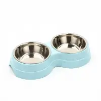 Миска двойная, 2&times;160 мл, 24&times;13&times;4.5 см, на пластиковом основании, металл, голубая