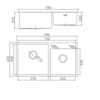 Мойка кухонная AFLORN AF97843-D, врезная, двойная, S=3,0 и 0,8 мм, 78х43х22 см, сифон, сатин