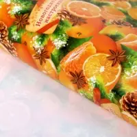Упаковочная бумага на новый год «Мандарины», 70×100 см, глянцевая