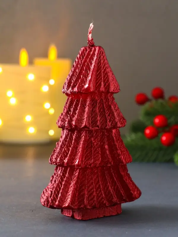 Свеча "Ёлка геометрия" 80*120 мм, лак, красная