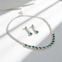 Набор 2 предмета: серьги, колье &laquo;Листопад&raquo;, капли, зелёно-белый в серебре, 45 см