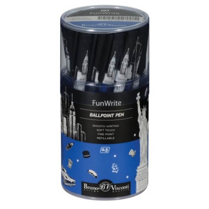 Ручка шариковая FreshWrite FunWrite Ручка шариковая FreshWrite FunWrite "Романтическое путешествие. Нью-Йорк", узел 0.5 мм, синие пигментные чернила, корпус Soft Touch