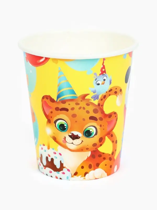 Стакан одноразовый бумажный «С Днём рождения, весёлые зверята», желтый, 250 мл Стакан одноразовый бумажный «С Днём рождения, весёлые зверята», желтый, 250 мл