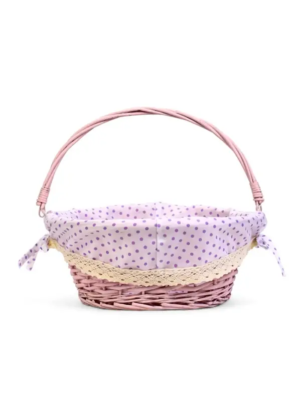 Корзина плетеная 32 х 32 х 14 см, ручка h=14 см розовый  ткань Корзина плетеная 32 х 32 х 14 см, ручка h=14 см розовый  ткань
