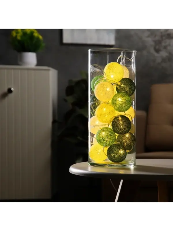 Гирлянда &laquo;Нить&raquo; 5 м с насадками &laquo;Клубки бело-зелёные&raquo;, IP20, прозрачная нить, 20 LED, свечение тёплое белое, 220 В