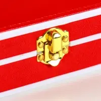 Шкатулка пластик, кожзам для украшений 6 ячеек, 10 полос, красная 13,5х11,5х5,5 см