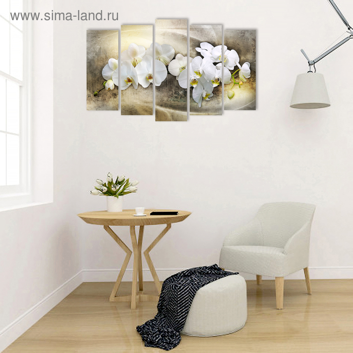 Картина модульная на подрамнике  Картина модульная на подрамнике "Белый фаленопсис" 2-25*63; 2-25*71; 1-25*80:  125*80 см