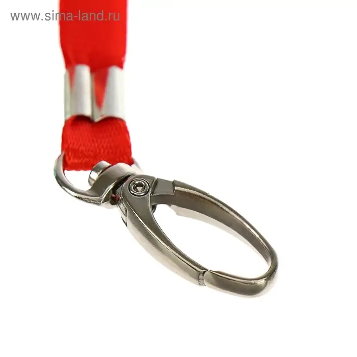Лента для бейджа ширина-9 мм, длина-80 см с широким металлическим карабином, красная Лента для бейджа ширина-9 мм, длина-80 см с широким металлическим карабином, красная