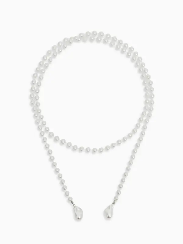 Бусы "Нить жемчуга" №8 с подвесами, L=120см, цвет белый в серебре