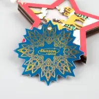 Ёлочная игрушка &laquo;Красная звезда с оленями&raquo;, 10&times;10&times;1 см, 3 LED, от батареек, свечение тёплое белое