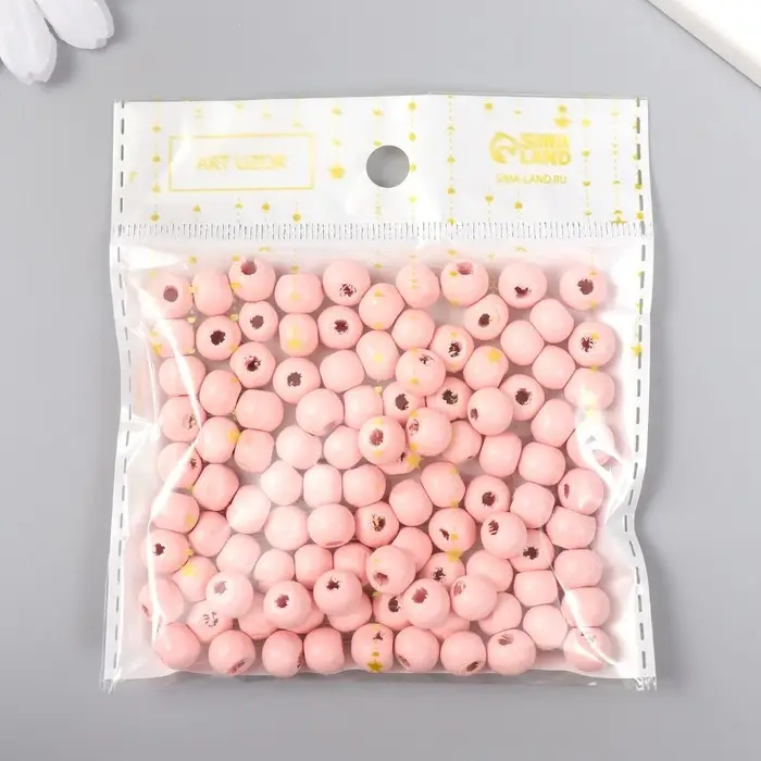 Бусины для творчества дерево "Розовый престиж" d-0,8 см, набор 20 гр