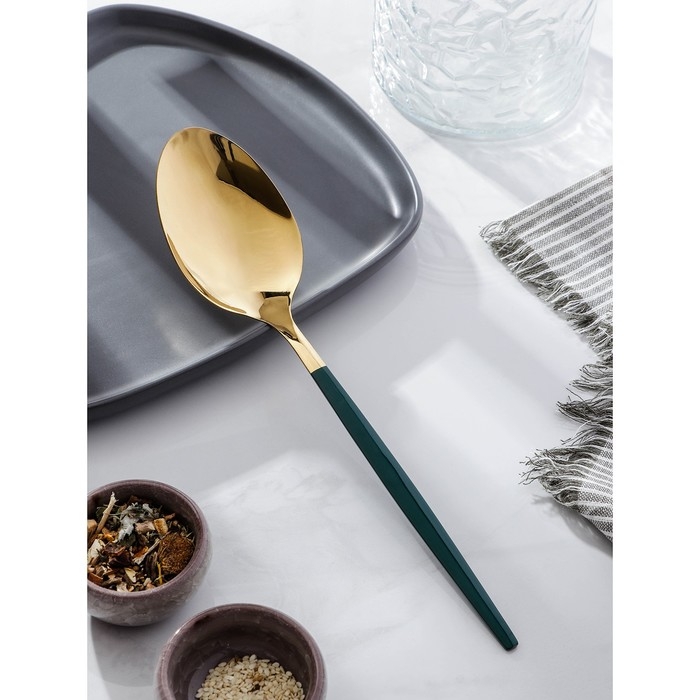Ложка гарнирная из нержавеющей стали Magistro «Грэйс», h=27,5 см, цвет ручки зелёный, цвет головы золотой Ложка гарнирная из нержавеющей стали Magistro «Грэйс», h=27,5 см, цвет ручки зелёный, цвет головы золотой