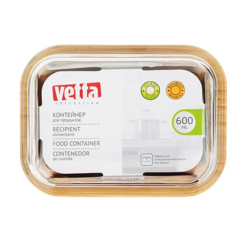VETTA Контейнер для продуктов 600мл, крышка бамбук, жаропрочное стекло