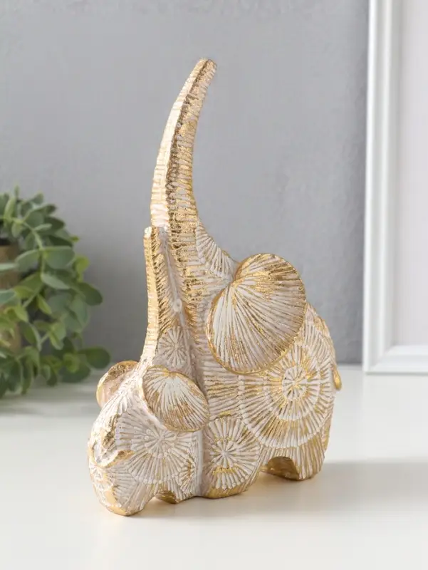 Сувенир полистоун "Слон со слонёнком. Золотые круги" 15х7х20,5 см