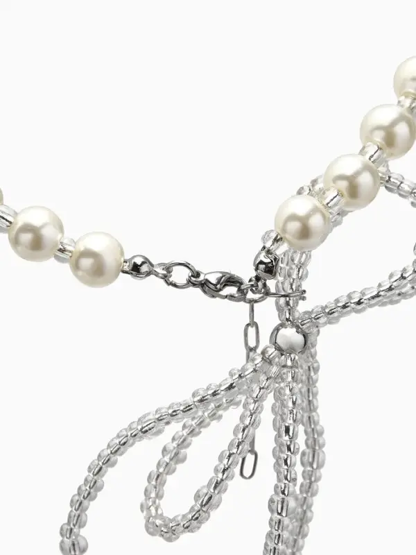 Бусы &laquo;Бантик&raquo;, с жемчугом, белые в серебре, 37 см