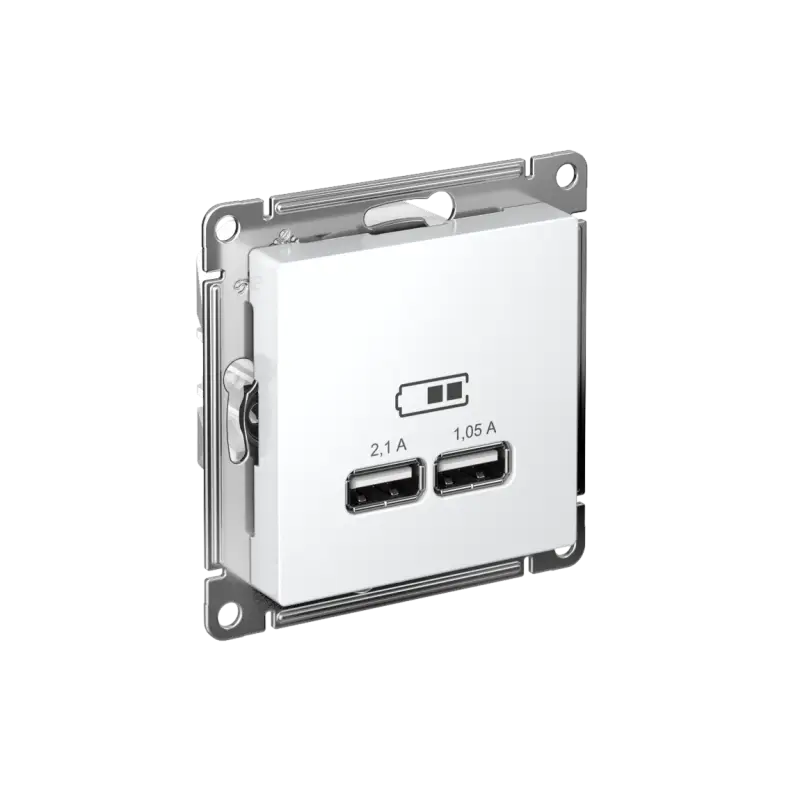 Розетка ATLASDESIGN USB A+A 5В 1 порт x 2,1 А 2   порта х 1,05 А механизм белый