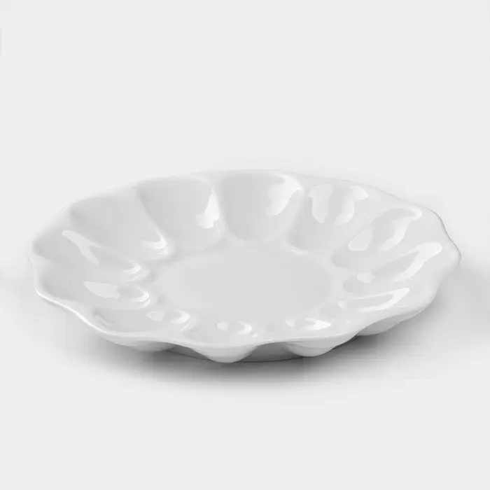 Блюдо для подачи яиц Добрушский завод &laquo;Белье&raquo;, d=22 см, на 12 яиц и кулич, фарфор, белое