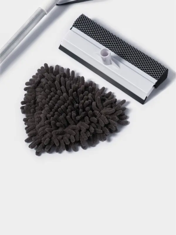 Щётка для окон, телескопическая ручка 47(80.5) см, поролон, две насадки из микрофибры с держателем 11.5&times;6.5 см