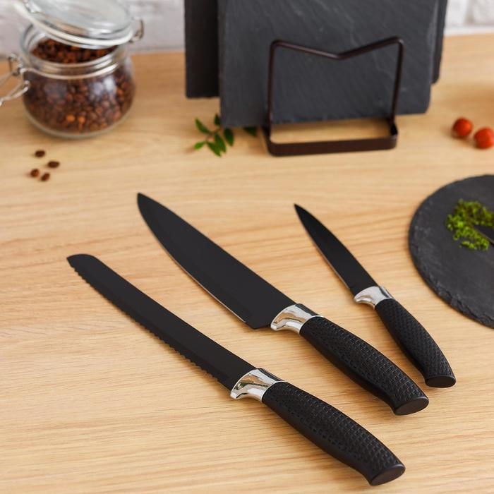 Нож кухонный с антиналипающим покрытием Доляна «Супер-блэк», лезвие 20 см, цвет чёрный Нож кухонный с антиналипающим покрытием Доляна «Супер-блэк», лезвие 20 см, цвет чёрный