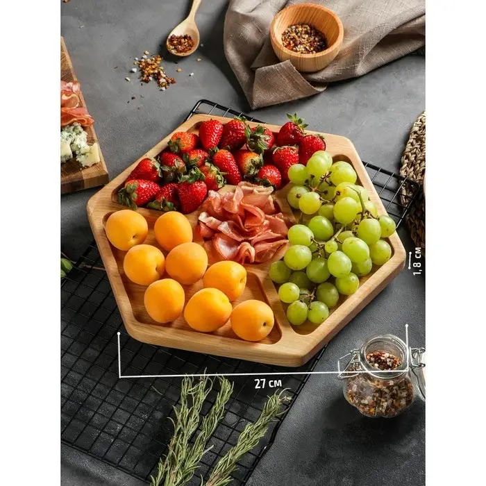 Менажница Доляна &laquo;Ромб&raquo;, 27&times;27 см, 4 секции, дерево берёза