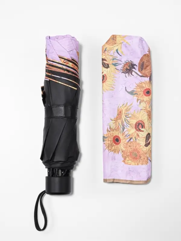 Зонт механический &laquo;Подсолнухи&raquo;, эпонж, 4 сложения, 8 спиц, R=48/55 см, d=96 см, МИКС