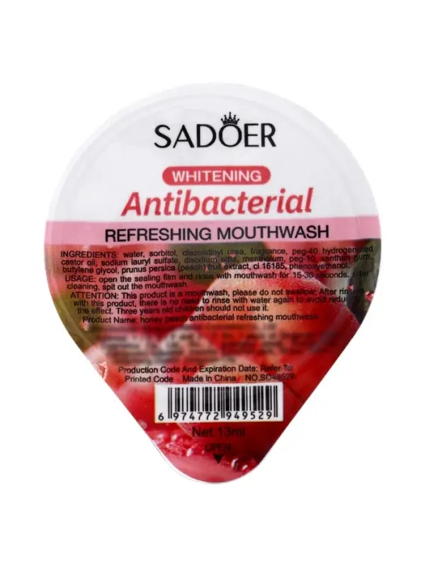 Ополаскиватель для полости рта антибактериальный SADOER, персик, 10 шт. по 13 мл
